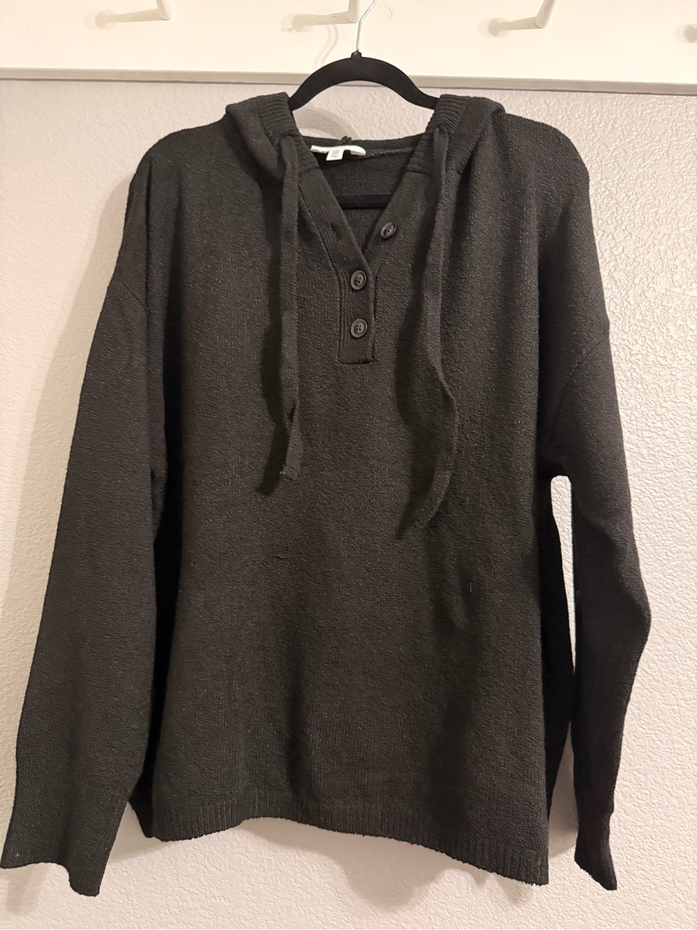 Time and Tru Cozy Knit Hoodie and Wide Leg Lounge Set- Black - Picture 3 of 14